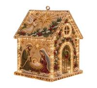 Christmas House Ornament with Santa, Snowman and Nativity Scenes Artfully | Detailed house shaped designs show festive scenes across the roof, doorway and side panels, including snowmen, reindeer and
