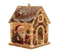 Christmas House Ornament with Santa, Snowman and Nativity Scenes Artfully | Detailed house shaped designs show festive scenes across the roof, doorway and side panels, including snowmen, reindeer and
