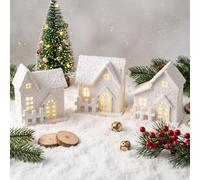 Christmas House Ornaments with Led Light, 3 Pcs Snowy Christmas Village Set | Christmas House Decorations | Lumineo Christmas Village Set| White Christmas Ornaments | 2026 Xmas Gift
