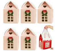 Christmas House Shaped Gift Box, 3D Pop Up Design, Reusable with Lid for Holiday Party Favors, Cookie and Candy Packaging, Treats Container, Home Interior Decorations (Pink,5PCS)