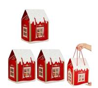 Christmas House Shaped Gift Box, 3D Pop Up Design, Reusable with Lid for Holiday Party Favors, Cookie and Candy Packaging, Treats Container, Home Interior Decorations (Red,3PCS)
