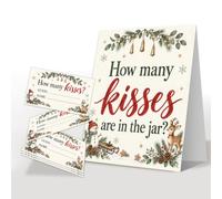 Christmas How Many Kisses Are In The Jar Game 1 Sign 50 Guessing Cards | Xmas Snowman and Reindeer Bridal Shower Game, Baby Shower Sign & Tickets for Christmas Party Supplies Decorations, 11