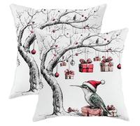 Christmas Hummingbird Bird Pillow Cases Kit of 2, Soft Xmas Tree Gifts Box Printing Throw Pillow Covers 16x16 Set, Winter Velvet Home Decor for Couch Living Room Bed