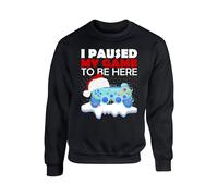 Christmas I Paused My Game To Be Here Funny Sarcastic Santa Gamer unisex kids adult Jumper(L, Black)