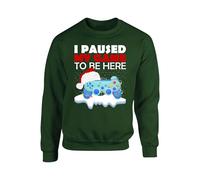Christmas I Paused My Game To Be Here Funny Sarcastic Santa Gamer unisex kids adult Jumper(S, Bottle Green)