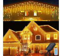 Christmas Icicle Lights 26ft 288LEDs Solar Icicle Lights with USB Port Waterproof Fairy Light 48Pcs 8 Modes Hanging Waterfall Curtain String Light with Remote for House Xmas Party Décor