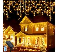 Christmas Icicle Lights, 8M 288LEDs Solar String Light, Icicle Hanging Fairy Lights with 8 Modes Remote Control, Rechargeable Solar Waterfall Fairy String Light for Roof Garden Party Xmas Decorations