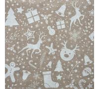 Christmas Icons Beige Background 80% Cotton 20% Polyester 140cm Wide Crafty Cottons Digitally Printed Fabric Ideal for Crafting, Sewing, Quilting, Bunting, Patchwork