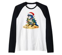 Christmas in July Lights Wrapped Florida Scrub Jay Birding Raglan Baseball Tee