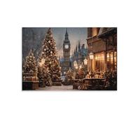Christmas In London Snow Wall Art Paintings Canvas Prints Poster Artwork for Living Room Bedroom Bathroom Office Home Decor 20x30inch(50x75cm)