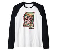 Christmas in The Magnolia State Scenic Cabin Winter Raglan Baseball Tee