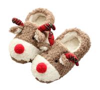Christmas Indoor Slipper, Women's Lovely Plush Cartoon Reindeer Christmas Slipper Winter Warm Slipper, Unisex Indoor Cotton Warm Shoes