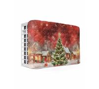 Christmas Indoor Window Air Conditioner Cover Xmas Red View Holly Hut Light Golden Snowflakes Double Insulation AC Covers for Inside Window Unit Winter Waterproof AC Unit Covers 25" Lx18 Hx3.5 D