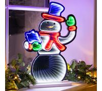 Christmas Infinity Light LED Xmas Snowman Indoor Decoration 40cm Wooden Base Christow Multi One Size