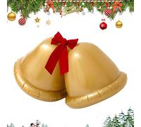 Christmas Inflatable Ball - 22inch Giant Jingle Bell Ball Ornaments with Bow - Gold Globe Balloon Centerpiece for Door Front Porch Yard Lawn Outdoor Holiday Beach Pool Window Display
