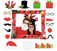 Christmas Inflatable Photo Booth with 17Pcs Photo Booth Props Selfie Picture Frame for Christmas Family Party,Christmas Party Game Accessories Supply,Giant Props Frame Celebration Blow Up Party Prop