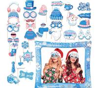 Christmas Inflatable Photo Booth with 30P Snowflake Frozen Photo Booth Props Selfie Frame for Winter Themed Parties,Giant Blow Up Picture Frame Frozen Party Prop,Winter Party Game Accessories Supply