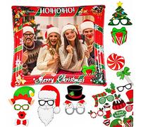 Christmas Inflatable Photo Booth with 32Pcs Photo Booth Props Selfie Picture Frame for Christmas Family Party,Giant Props Frame Celebration Blow Up Party Prop,Christmas Party Game Accessories Supply
