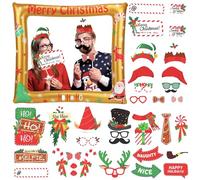 Christmas Inflatable Photo Booth with 38Pcs Photo Booth Props Selfie Picture Frame for Christmas Family Party,Christmas Party Game Accessories Supply,Giant Props Frame Celebration Blow Up Party Prop