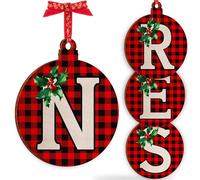 Christmas Initial Wooden Ornaments - Personalised 10x10cm - Xmas Babubles Gift for Noel Tree Decorations C1 (Initial #N)