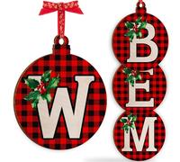 Christmas Initial Wooden Ornaments - Personalised 10x10cm - Xmas Babubles Gift for Noel Tree Decorations C1 (Initial #W)