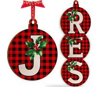 Christmas Initial Wooden Ornaments - Personalised 10x10cm - Xmas Babubles Gift for Noel Tree Decorations C1 (Initial #J)