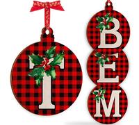 Christmas Initial Wooden Ornaments - Personalised 10x10cm - Xmas Babubles Gift for Noel Tree Decorations C1 (Initial #T)