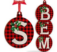 Christmas Initial Wooden Ornaments - Personalised 10x10cm - Xmas Babubles Gift for Noel Tree Decorations C1 (Initial #S)