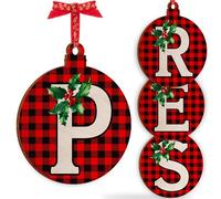 Christmas Initial Wooden Ornaments - Personalised 10x10cm - Xmas Babubles Gift for Noel Tree Decorations C1 (Initial #P)