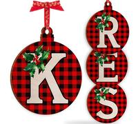 Christmas Initial Wooden Ornaments - Personalised 10x10cm - Xmas Babubles Gift for Noel Tree Decorations C1 (Initial #K)