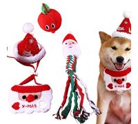 Christmas Interactive Plush Dog Toy, Santa Puppy Teething Toy, Christmas Dog Toy Set, Chew Rope Toy for Puppies, Treat Ball, Squeaky Dog Toy for K
