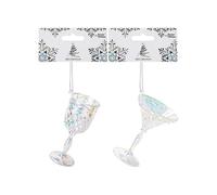 Christmas Iridescent Acrylic Wine & Martini Glasses Hanging Ornaments - 10.5cm (1 Pc) - Decorative & Elegant Decorations For Festive Celebrations