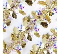 Christmas Iridescent Tinsel Garland with Holly Leaves, 32.8ft/10 Metres, Shiny Metallic Twist Garland for Christmas Tree, Ceiling Hanging, Stairs Decoration, Holiday Party Supplies (Gold)