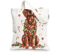 Christmas Irish Setter Dog Canvas Tote Bag for Shopping 13 * 15, Funny Xmas Balls Reusable Grocery Bag for Women, Pet Work Travel Pattern Gift Decor