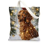 Christmas Irish Setter Dog Canvas Tote Bag for Shopping 13 * 15, Xmas Cardinal Snowy Reusable Grocery Shoulder Cloth Bag for Women, Pet Painting Gift Decor