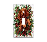 Christmas Irish Setter Dog Decorative Light Switch Cover Wall Plate 1 Gang Single Toggle, Fun Xmas Hollies Switchcover Switchplate, Pet Electrical Faceplate for Kitchen Living Room