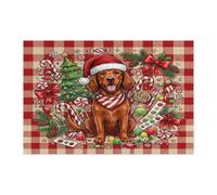 Christmas Irish Setter Dog Jigsaw Puzzles for Men Women 1000 Pieces, Candy Festive Plaid Decorative Puzzles, Xmas Party Gift Family Home Decor