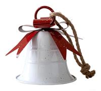 Christmas iron bell ornament with rustic charm, designed for use on holiday trees, mantels, or as an accent piece at seasonal events (White)