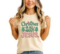 Christmas is All About Jesus Womens Graphic T-Shirt Christian Holiday Tee M (12-14)