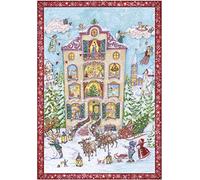 Christmas is Coming Soon Advent Calendar Card Coppenrath 16.5 x 11 cm and with an Gold Patterned Envelope in Cello wrap (House)