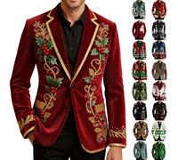 Christmas Jacket for Men Christmas Blazer Long Sleeve Corduroy Winter Jackets Novelty Xmas Graphics Print Business Tuxedo Slim Fit Single-Breasted Suit Coat Holiday Party Costume