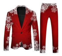 Christmas Jacket For Men,Men's Suits Men Christmas Printed Suit And Trousers Casual Loose Comfortable Business And Foreign Trade Two Piece Set (Red, XXXL)