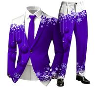 Christmas Jacket For Men,Men's Suits Themed Print Soft Fleece Loungewear Outfit for Holiday Season Festive Family Matching Matching Sets Home Wear Comfort and Relaxation (Purple, M)