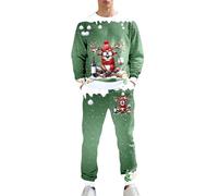 Christmas Jacket For Men,Versatile Everyday Casual Two Piece Outfit for Christmas Season Comfort Featuring 3D Holiday Print and Cozy Fleece Lined Sweatshirt and Joggers (Green, S)