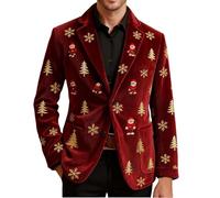Christmas Jacket For Men-Xmas Jacket Corduroy Printed Jacket For Festivities Stylish For Holiday Gatherings Classic Fit For Formal And Casual Occasions Ideal Layering Piece For Winter Season (Red, S)