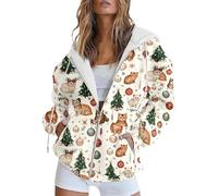 Christmas Jacket for Womens UK Full Zip Hoodies Personal Xmas Printed Sweatshirts Fall Winter Outifts Fleece Oversized Y2K Hooded Sweatshirt Christmas Holiday Going Out Outwear 2024 Beige