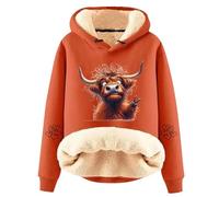 Christmas Jacket Women's Cattle Winter Coat Thick Warm Plain Lamb Fleece Hoodie Women Yellow, orange, M