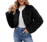 Christmas Jackets for Ladies Womens 2023 Winter Coats Fashion Faux Superficial Knowledge Long Sleeve Fleece Shaggy Lightweight Fall Cropped Jacket Outerwear Bed Jackets For Elderly Women (Black, XXXL)