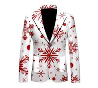 Christmas Jackets for Men UK Christmas Tree Snowflake Funny Printed Blazer Mens Xmas Festival Regular Fit 2 Button Suit Jacket Wedding Party Lapel Blazer Jackets White