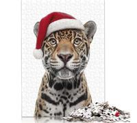 Christmas Jaguar Wearing Santa Hat Puzzles 1000 Pieces Wooden Puzzles Puzzle for Adults For Family Fun & Game Night 1000pcs (75x50cm)